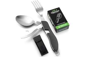 ‎HIKENTURE HIKENTURE® Outdoor Campingbesteck Set - Klappbesteck Outdoor Besteck aus Edelstahl mit Gürteltasche - Messer Gabel Löffel Flaschenöffner Set - für Camping und Outdoor (Grün Schwarz Blau Rot)