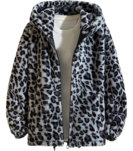 SHINROAD Manteau Léopard Homme - Veste Hiver Épaisse Double Face Capuche Poches
