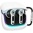 Sounce Earphone Case Cover for Boult Audio Z40 Gaming TWS Soft Silicone Skin Case Cover Shock Absorbing Protective Case with Keychain [Front LED Visible] - White