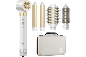 webeauty Double Tension 6in1 Airstyler Nouvelle Mise à Jour,110,000TR/Min,30M/S,1400W Sèche Cheveux avec Brosse Soufflante,Brosse Ronde,Boucleur Automatique,500 Millions d'ions Négatifs, Blanc