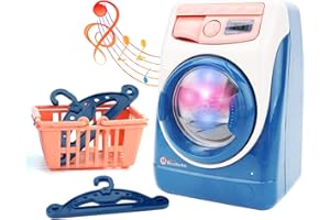 deAO Ensemble de Jouets pour Machine à Laver Mini Semblant de Jouet électroménager alimenté par Batterie Sons réalistes avec lumières Ensemble de Jeu de blanchisserie pour Enfants Cadeau de noël