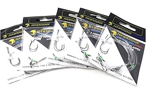 HAWKRIDGE RIG PRO SERIES - 5 Packs of 2 Hook Flappers Type Expertly Tied Commercial Quality FLAPPER Ready Tied Rigs - Ideal for Sea and Shore Fishing (2 Hook - Size 4, 2, 1, 1/0 & 3/0 available)
