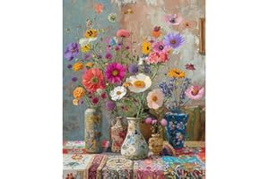 BEAYIOU Flowers Printed Cross Stitch Kits for Adults,DIY Colorful Flower Cross Stitch Ornament Kits for Adults Beginners Without Frame,Counted Embroidery Needlepoint Kits Home Decor 12x16inch