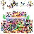 Construction Building Blocks Smart Bar Set Assembling 3D Puzzle Toys DIY Interlocking Sticks Kit Geometry Intelligent Learning Education Toys with Storage Box for Girls Boys Age 3 4 5 (300 Pcs Sticks)