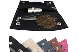 Ciggy Jumper® Pochettes à tabac à rouler en cuir souple avec compartiments pratiques pour : filtres, papiers à rouler de illes et plus légers - pochettes pour 30/50 g, noir singel