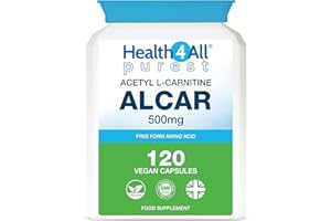 Health4All Acetyl L-Carnitine 500mg 120 Capsules, Purest High Strength ALCAR Amino Acid with no D-Carnitine, Vegan, Gluten-Free, GMO-Free Acetyl-L-Carnitine Supplement | Made in UK