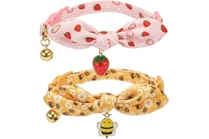 YUDOTE Mjukt bomullshalsband med avtagbar handbunden fluga, paket med 2 söta kattkragar med säkerhetsspänne, klocka och berlo