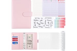 TENXSNUG Budget Binder de Cuero de 40 Pcs, Carpeta A6 de 6 Anillas con 12 Bolsillos de Sobres Económicos, 24 Hojas de Presupuesto de Gastos, 4 Etiquetas Adhesivas y 1 Regla, Rosa