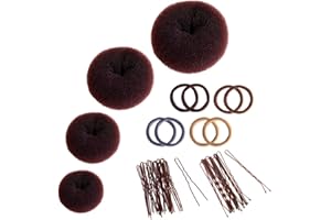 ZINGSO Anillo de Donut de Moño Juego para Hacer Moño, 4 Piezas Juego de herramientas para hacer moños de donut de pelo 8 piezas de bandas para el pelo y 30 pasadores para el baile y ballet moño