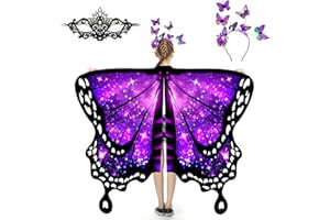 plainshe Butterfly Wings for Girls, Butterfly Costume for Halloween, Fairy Wing Kids, 3PCS Butterfly Cape Set