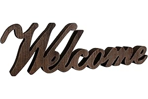 CVHOMEDECO. Cartello in legno invecchiato vintage rustico con scritta "Welcome" da tavolo/mensola/muro di casa/ufficio decorazione artistica, 36,8 x 10,4 x 2,5 cm