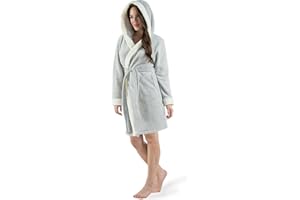 CelinaTex XS-XXXL Bademantel Kapuze zweifarbig kurz seitliche Eingrifftaschen Damen Sherpa Kuschelfleece Morgenmantel, Sauna, Spa, Pool, Bad, flauschig und komfortabel - OEKO-TEX Kos