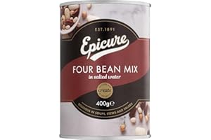 Epicure Four Bean Mix, Chickpeas, Cannellini, Butter & Red Kidney Beans, 400 g (Pack of 1) – Deliciously Rich & Preserved for Creative Cooks, Ready to Use in Wholesome Meals & Salads