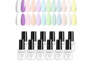 ROSALIND Esmaltes Semipermanentes Para Uñas Gel UV LED, Pastel Esmalte Semipermanente Blanco Rosa Naranja Azul Lila Verde Amarillo Gel Nail Polish 12pcs Mini