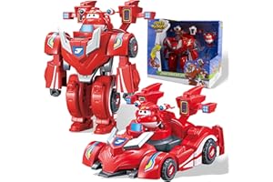 Super Wings 2-in-1 Verwandelbares Roboter Spielzeug Jett, ca. 18 cm große Verwandlungsroboter und Auto, verwandelbare Spiel-Figur, für Kinder ab 3 Jahren, Rot