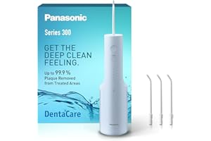 Panasonic Serie 300 Irrigador bucal EW-DJ27-A303, Irrigador Bucal para Dientes, 200 ml, IPX7, 4 Boquillas Regulares, 5 Configuraciones De Presión, Accesorio De Viaje, Azul