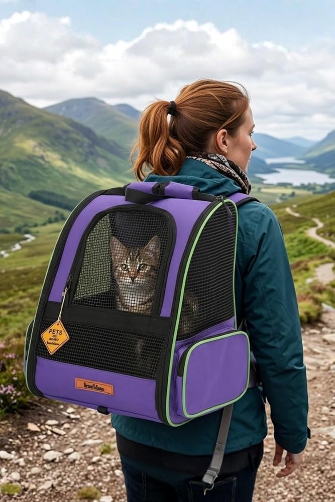 Reyo Brave Paws Plastik Fileli Piramit Model Yıkanabilir Kedi ve Köpek Taşıma Çantası Mor