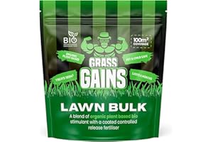 Grass Gains Lawn Bulk Grass Fertiliser, Organic Plant Based Lawn Fertiliser, Results in 5 Days and Lasts 6 Months (Covers 100m2) No Scorch Lawn Care, Child and Pet Friendly Lawn Feed 2.5kg
