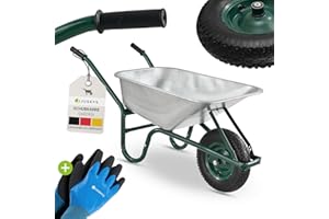 ‎JUSKYS Juskys Schubkarre Garden - 100 Liter Volumen - 210 kg - Luftreifen mit Metall Felge - Wanne verzinkt - Garten Karre Schiebkarre Transportkarre Silber