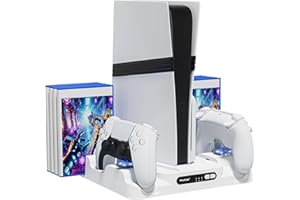 PALPOW Cooling Stand and Charging Dock Compatible with PS5 Pro/Slim/PlayStation 5 Disc Digital, Cooling Docking Station with Controller Charger for PS5 accessories with 3-Level Fan LED Light, White