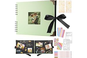 DazSpirit Album Photo 80 Pages Noir Scrapbooking Album 29,5 X 21Cm Livre Scrapbooking Avec 6 Stylos Métalliques, Pour 160 Photos, Livre D'or Pour Anniversaire Et Mariage (Vert)