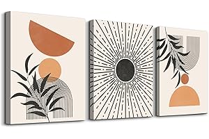 hyidecorart Tableau Boho Arches Soleil Botanique, Tableau Decoration Murale Salon Noir Rouge Marron Orange Abstrait Feuilles Nordique Chambre Salle De Bain Cuisine Bureau
