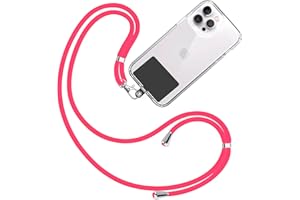 TBOC Cordón Correa Cuerda Universal [Rosa Flúor] Colgar Funda Teléfono Móvil en Cuello - Cinta Cadena Colgante con Parche [Negro] de Plástico - Colgador Lanyard con Enganche Llavero[Rosa Flúor PN]