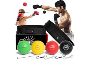 HONGTEYA Training Ball Set,2 Adjustable Headband Boxing Training Ball 4 pcs Punch Ball for Adult Kids Practice Reaction and Hitting Speed