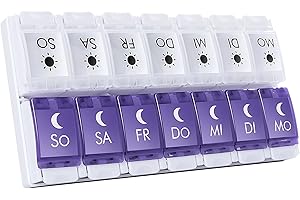 MERICARGO Tablettenbox 7 Tage Morgens Abends, Tragbare Pillendose 7 Tage 2 Fächer, Druckknopf Tägliches Pillenbox für Vitamine, Fischöl, Ergänzungsmittel