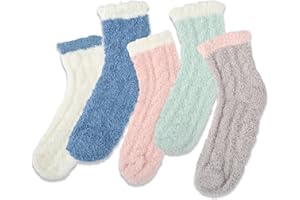 MUNSKT 5 par puszystych skarpetek, grube, miękkie, przytulne, puszyste skarpety do łóżka, ciepłe polarowe skarpety antypoślizgowe, koralowe aksamitne skarpety do spania dla kobiet i dziewcząt,