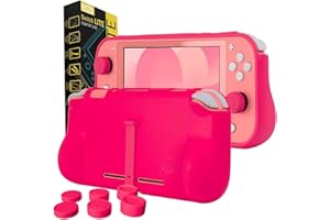 Orzly Nintendo Switch Lite Case - Grip Case, Protective Cover for The Back of Switch Lite Console in Gamepad Mode with Padded Handles & Built in Stand, and Thumbgrips - Pink