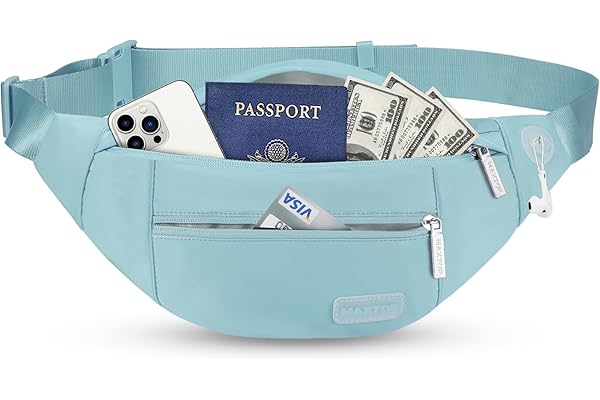 MAXTOP Riñonera Mujer Hombre con Conector para Auriculares y 4 Bolsillos con Cremallera, cinturón Ajustable, Bolsa para Entrenamiento al Aire Libre, Viajes, Casual, Correr, Senderismo