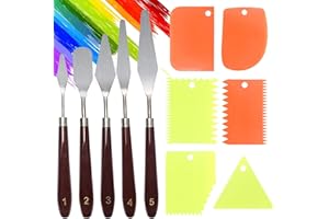 SNUGZEST 11-Piece Palette Knife Set,5Pcs Palette Knife Painting Tools with 6Pcs Plastic Scraper,Stainless Steel Blade and Plastic Handle Spatula Set for Art Craft Painting(Brown)