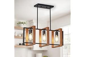 GHiycotdl Lampadari Da Cucina,Legno Metallo Piscina Tavolo Luci, Industriale Lampadario Cucina Altezze Regolabili Per Sala Da Pranzo E Soggiorno, Foyer Corridoio (A,3 Heads)