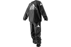 adidas Traje básico de sauna para hombres, mujeres, unisex, impermeable, antirasgaduras, para bajar de peso, fitness, correr, boxeo y deportes, negro/blanco, pequeño, mediano, L, XL, XXL