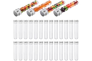 KINDPMA 30PCS Tube à Essai en Plastique Transparent avec Bouchon à Vis 45ml Bouteille Sensorielle Vide Tubes à Essais de Laboratoire Eprouvette pour Bonbons/Plante/Echantillon/Perles