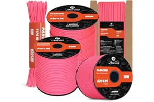 Abma Cord Paracord 4mm 9 Fili 30m Corda Paracord Nylon Corda da Paracadute Tipo 3 620lbs - Max. 280 kg - Neon Rosa