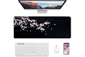 Homirty Tappetino per mouse da gioco con fiori di ciliegio, 800 × 300 × 2 mm, nero, da scrivania, con fiori di ciliegio, grande, antiscivolo, per gaming, ufficio, laptop, MacBook
