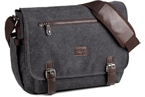 Kasgo Messenger Bags for Men, Water-Resistant Canvas Laptop Shoulder Bag 14 inch Vintage Mens Satchel Bag Briefcase with Padded Shoulder Strap and Luggage Sleeve