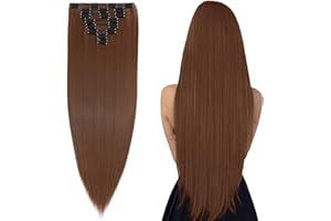 Silk-co 23" 8PCS Hairpiece Clip in Hair Extensions Vivid Auburn 100% Synthetic Hair Piece Long Straight for Full Head