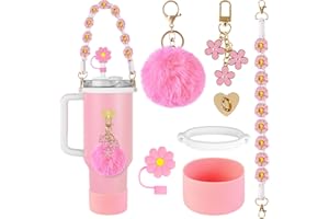 AUAUY Zestaw 7 akcesoriów do kubków Stanley, dekoracyjna butelka na wodę kompatybilna z kubkiem Stanley, zawiera silikonowy but, czeski tkany uchwyt, pokrowiec na słomkę,