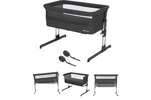 Bebeconfort Calidoo, Lit Cododo Bébé et Berceau Bébé 2-en-1, 0-6 mois (0-9 kg), Berceau Cododo Inclinable, 5 Hauteurs, Grand Matelas Rembourré, Côtés en Filet, Côté Pliable Facilement, Tinted Graphite