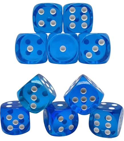 Lot De 36 Dés 6 Faces 12mm Bleu Transparent - Jeux De Société Et Jeux De Rôle