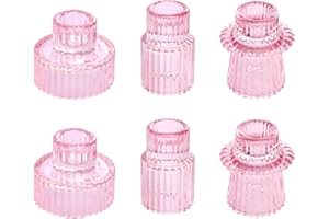 HofferRuffer Candle Holders Set of 6,Glass Votive Tealight Holders for Taper/Pillar/Tealight Candles,Candlesticks for Table Centerpiece, Wedding,Birthday,Gifts（Pink）