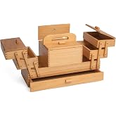 Hobby Gift Cantilever Wooden Box for Sewing and Crafts, 4 Tiers with Drawer