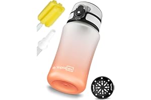 My Vesperbox Minny Butelka na napoje dla dzieci, zabezpieczona przed wyciekiem, ze słomką lub sitkiem, 350 ml, lekka butelka na wodę z tritanu, bez BPA, do przedszkola, szkoły (przezroczysta,