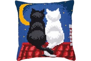 VERVACO Kit Punto Croce Gatti di Notte Set Ricamo Principianti Cuscini Gobelin Decorativi Accessori per Lavoretti Creativi DIY Casa Decor Hobby Adulti Cross Stitch, Tessuto, Multicolor, ca. 40 x 40 cm
