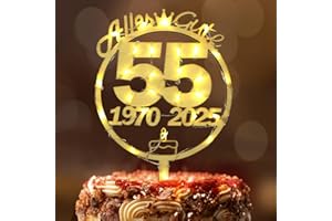 Tortendeko 55 Geburtstag Frau Mann, Seutgjie 55. Geburtstag Jubiläum Hochzeitstag Cake Topper Holz mit LED Lichterkette 1970 bis 2025 Kuchen Deko