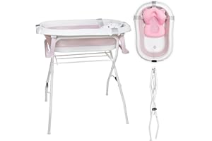 moovkee. Baignoire bébé avec support 80cm - Baignoire pliable pour bébé avec thermomètre et coussin de bain - Baignoire pour bébé sur pied sécurisée pour votre bébé - Baignoire pour nouveau-né