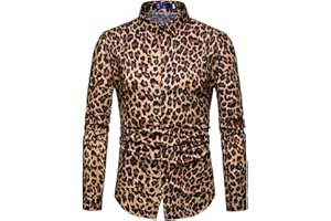FAWHEWX Herren-Hemd mit Leopardenmuster, langärmlig, Animal-Print, Gepard, lässiges Button-Down-Hemd, Vintage-Stil, Herren-Hemd mit Animal-Print, Button-Down-Langarm, Party-Vintage-Hemd, EU 3XL
